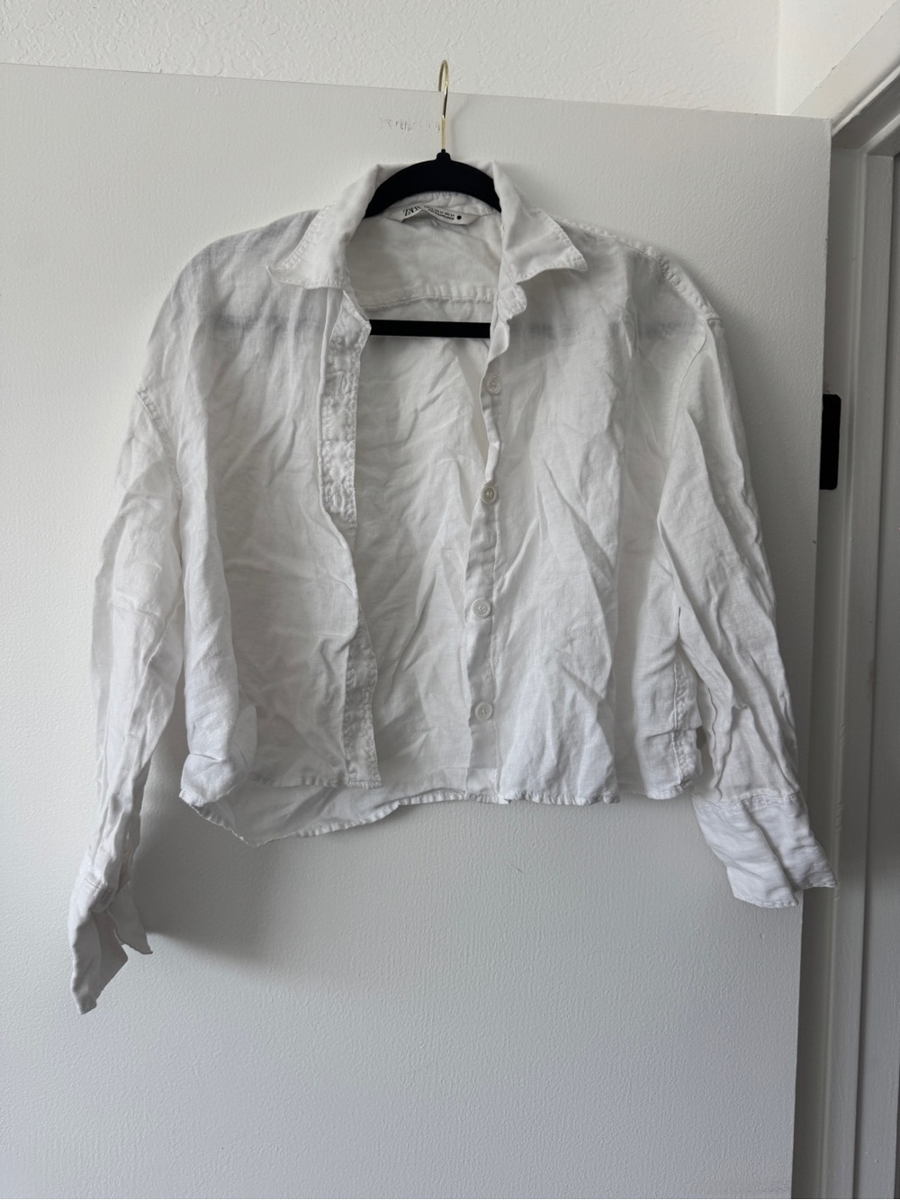 Zara White Linen Button-Up Shirt | XS | Lightweight Collared Top
